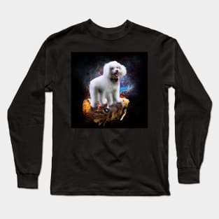 Galaxy Space Poodle Dog On Pizza Long Sleeve T-Shirt